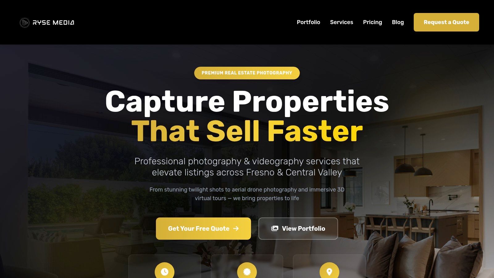 RYSE Media's website homepage showcasing their real estate photography services