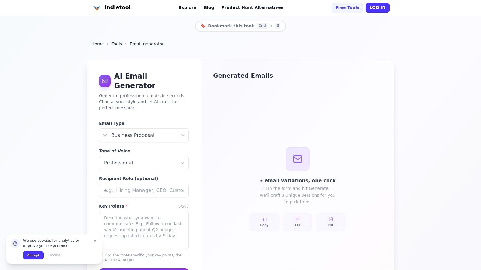 AI Email Generator by IndieTool