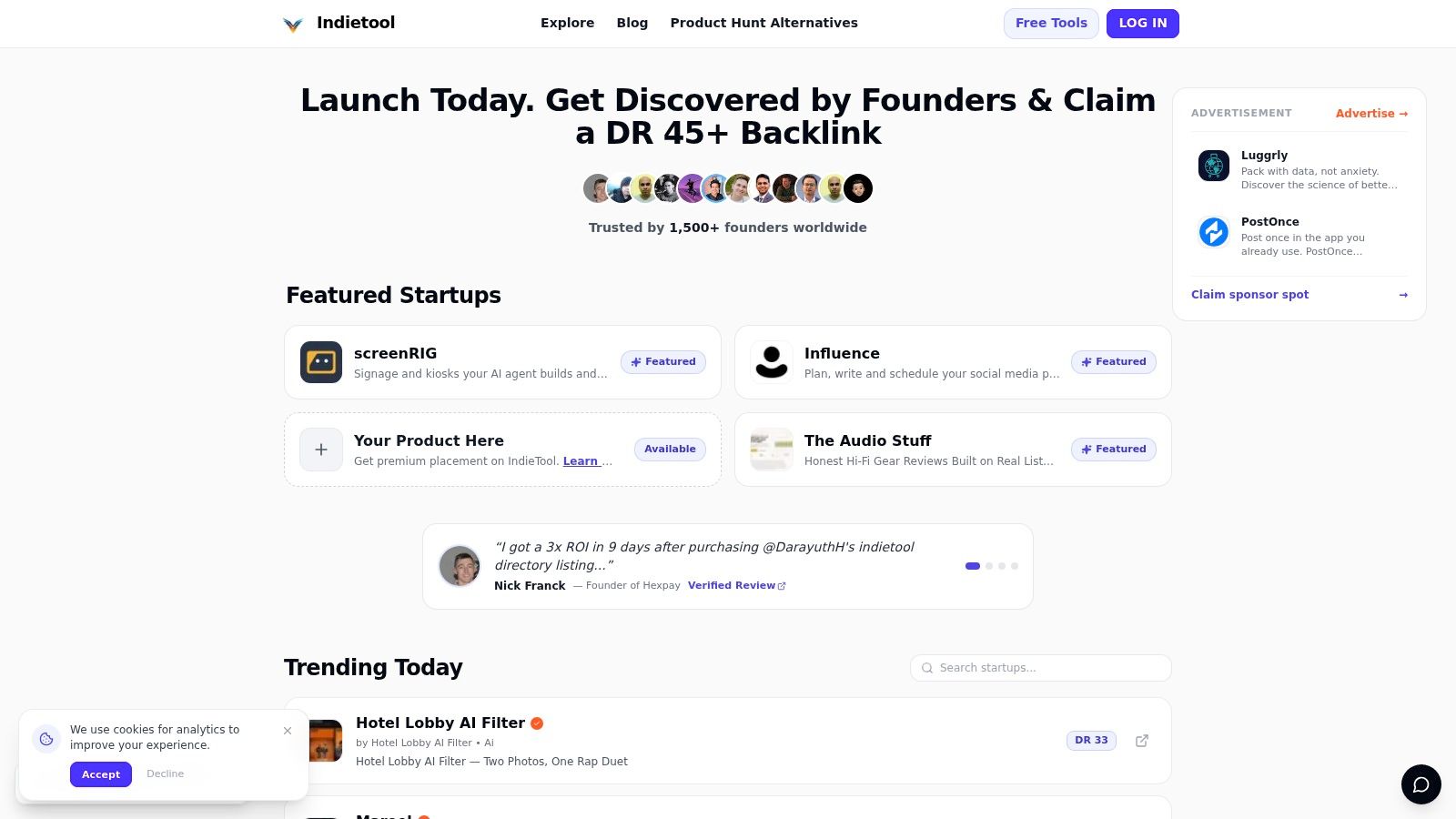Screenshot from https://www.indietool.io