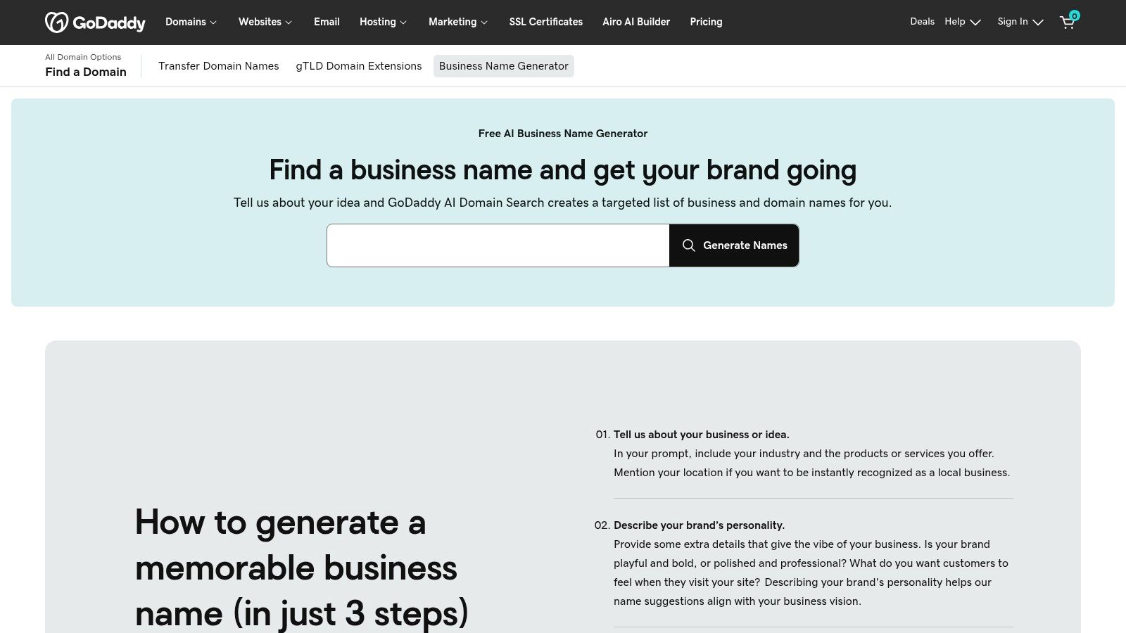 GoDaddy Business Name Generator
