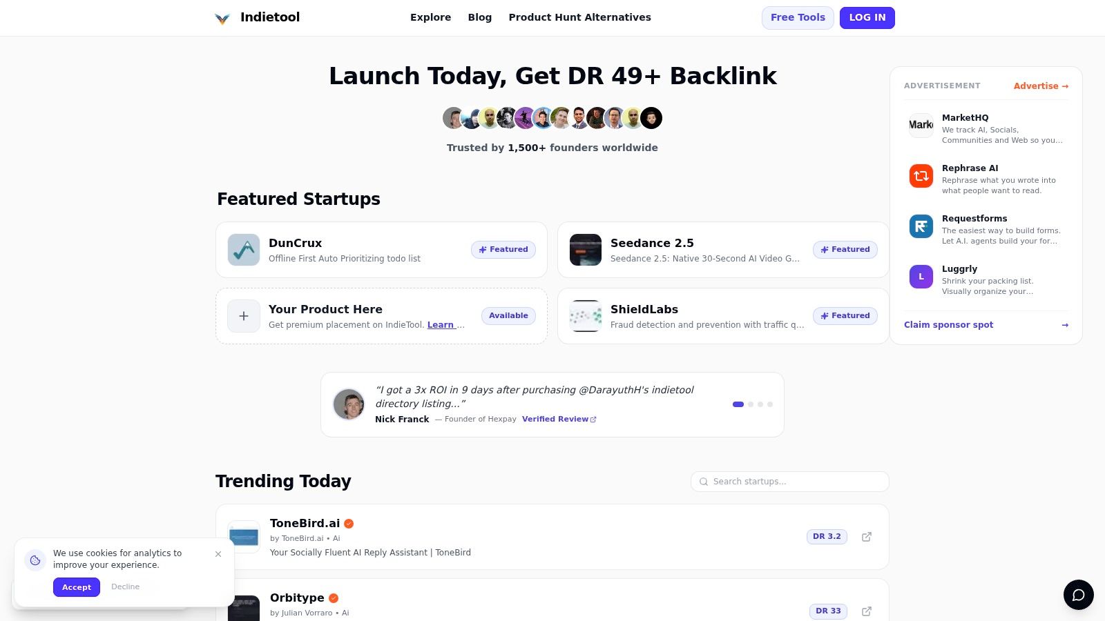 Screenshot from https://www.indietool.io