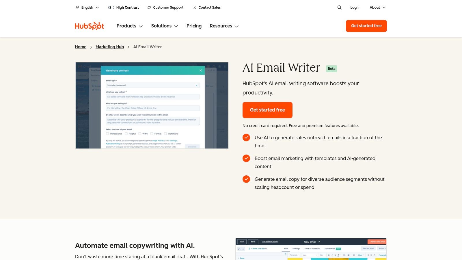 HubSpot AI Email Writer