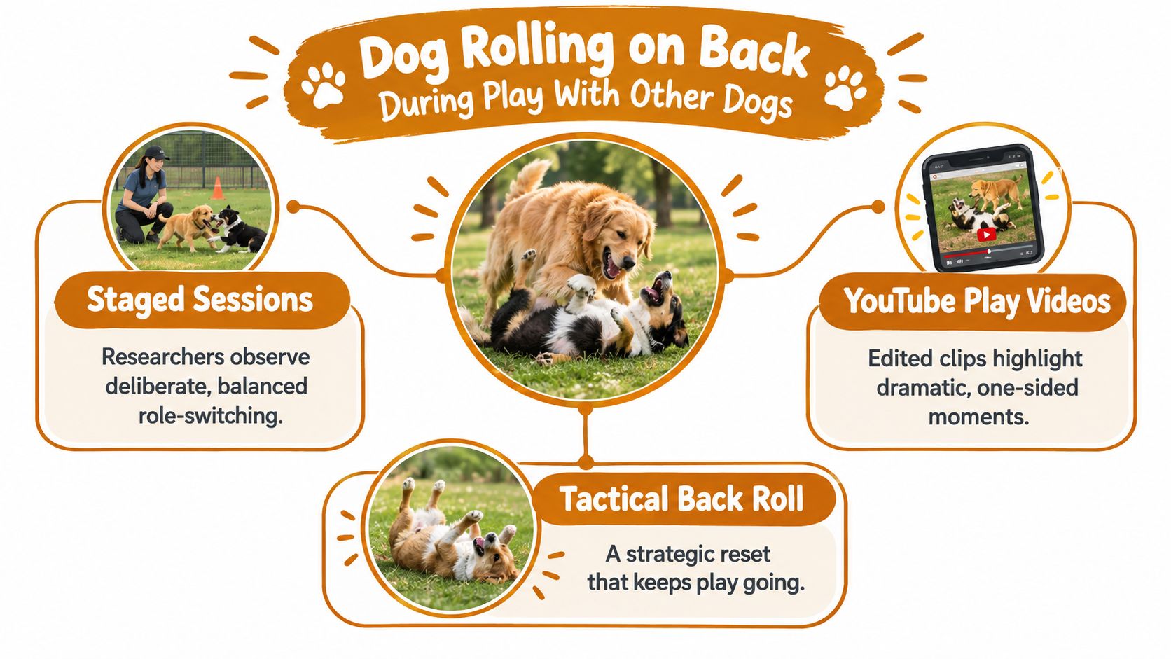 An infographic explaining why dogs roll on their backs during play with other dogs.