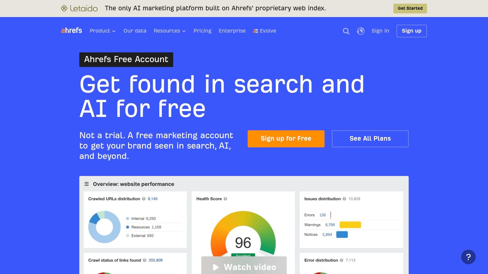 Ahrefs Free including Ahrefs Webmaster Tools