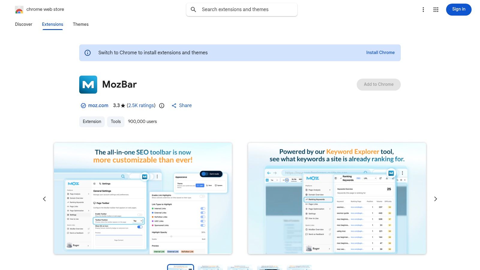 MozBar (Chrome Web Store listing)