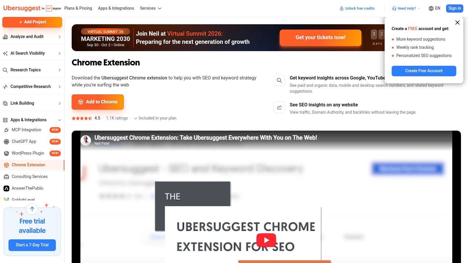Ubersuggest Chrome Extension