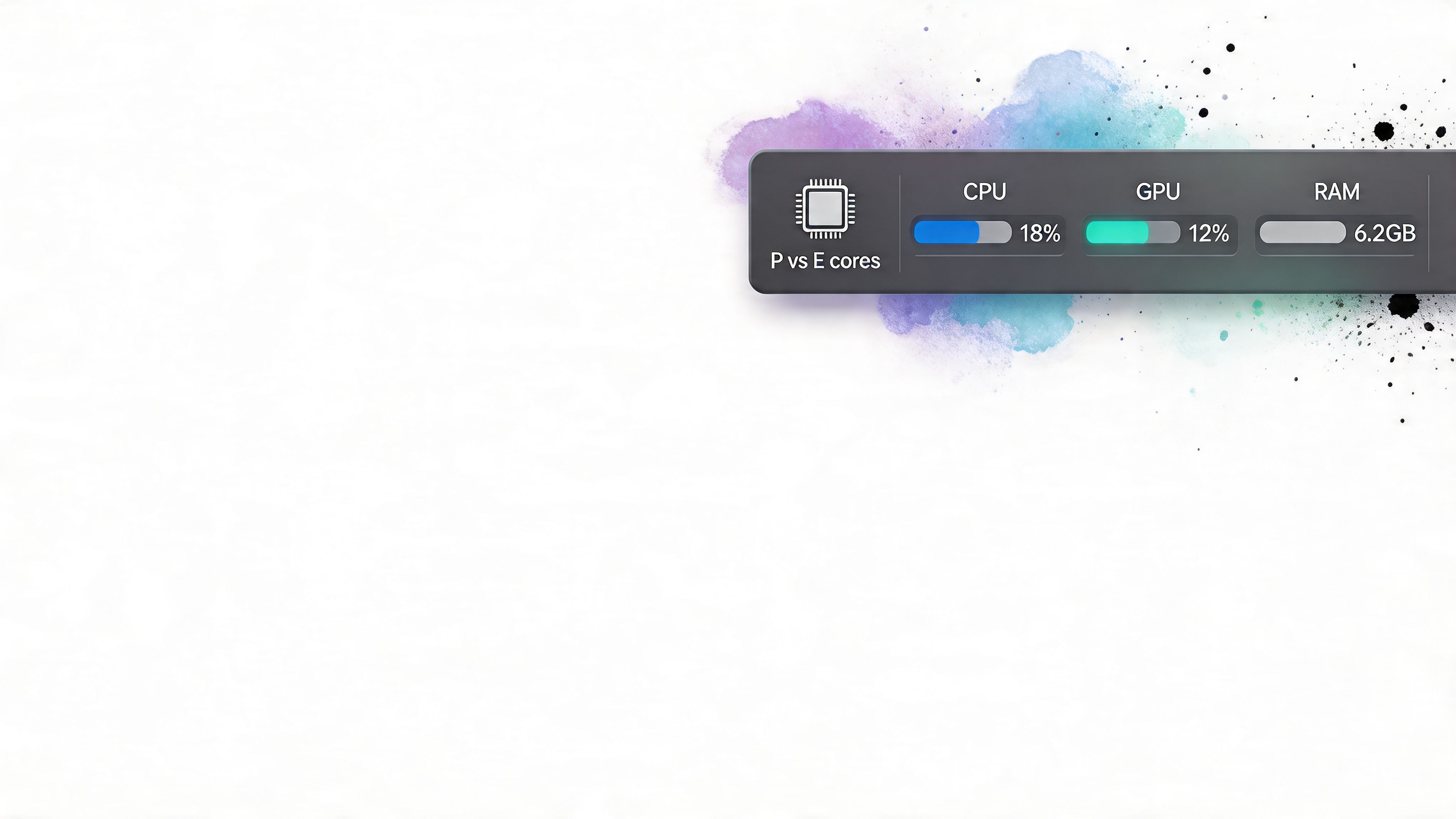 A minimalist system performance widget showing CPU, GPU, and RAM usage on a white background.