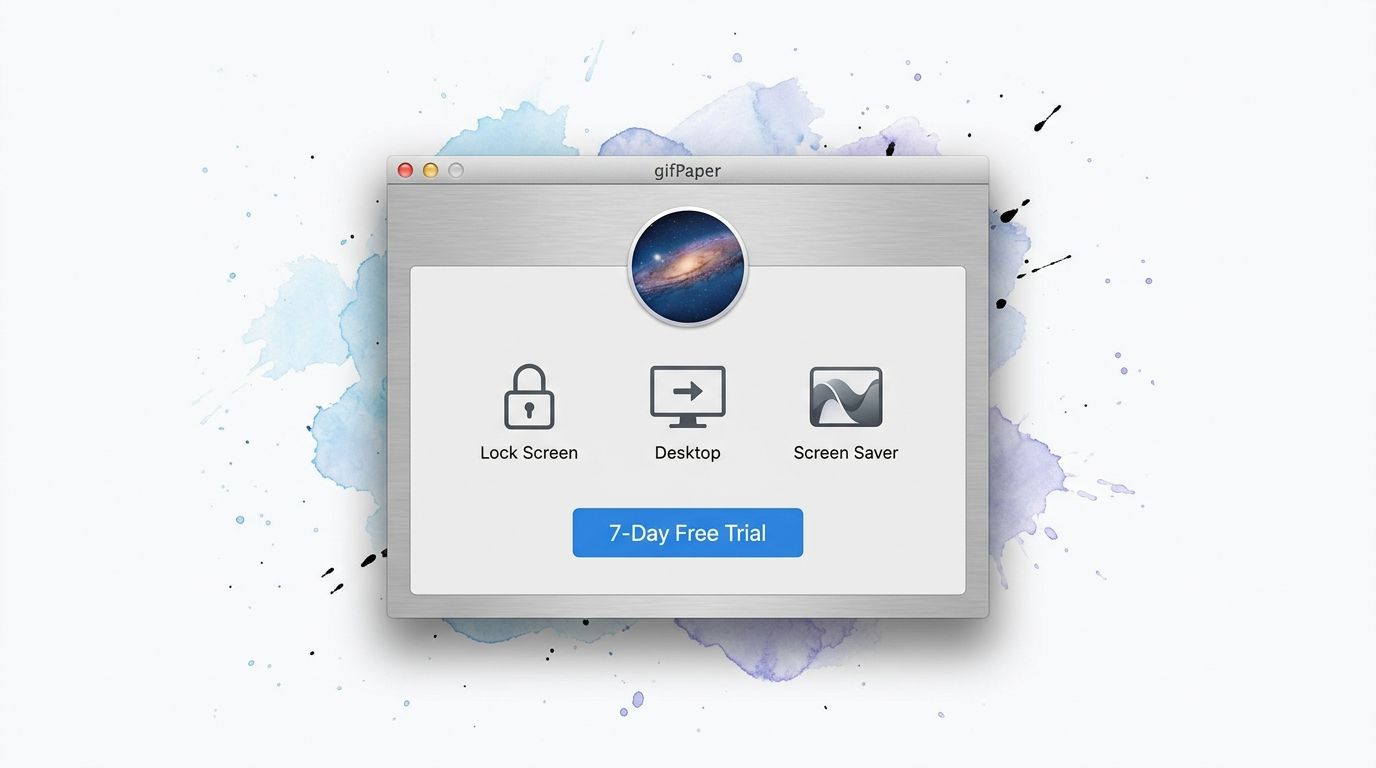 A screenshot of the gifPaper application interface on a macOS computer with a watercolor background.