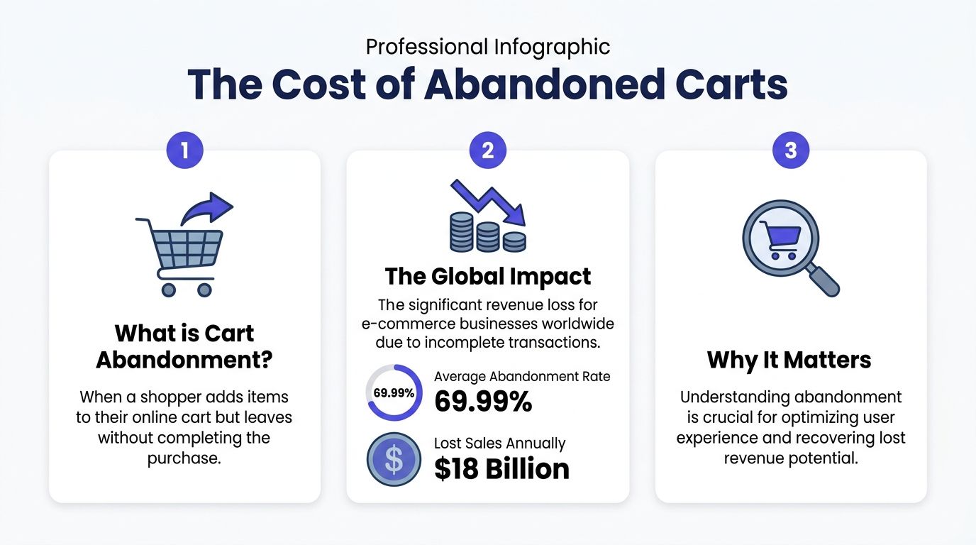 An infographic detailing the global financial impact and definition of online shopping cart abandonment.