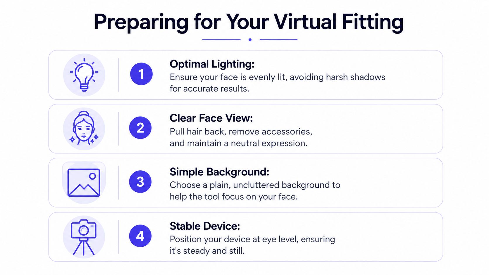 A guide for preparing for a virtual fitting, listing four essential tips for optimal results.