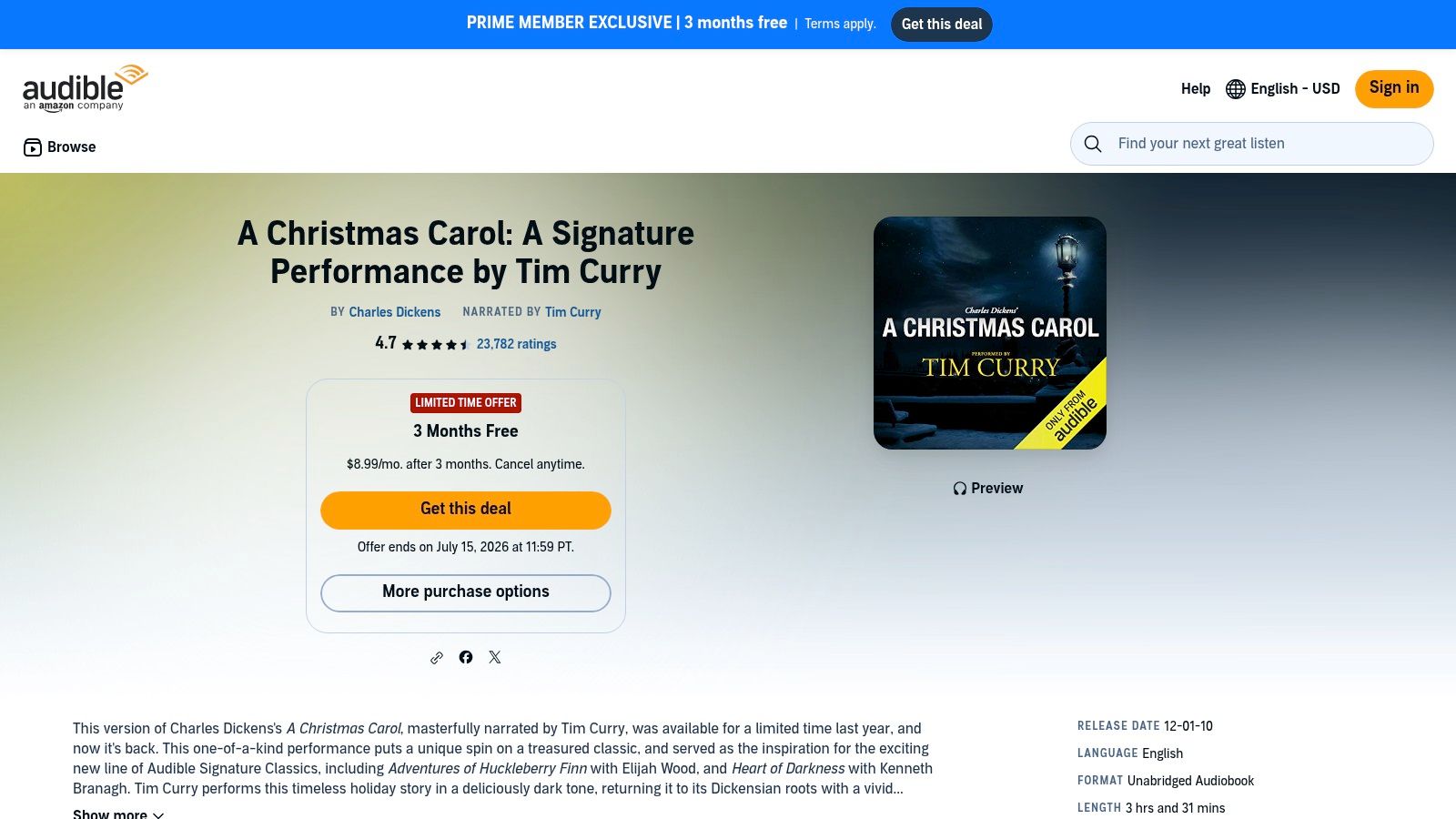 A Christmas Carol: A Signature Performance by Tim Curry (Audible Studios)