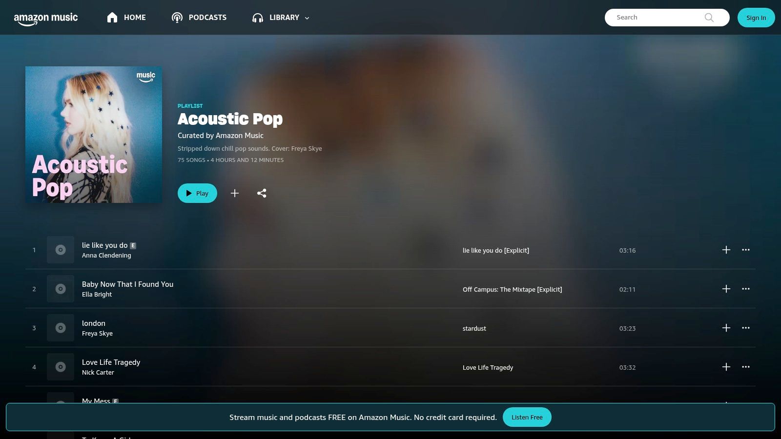 Amazon Music Unlimited – "Acoustic Pop" (official playlist)