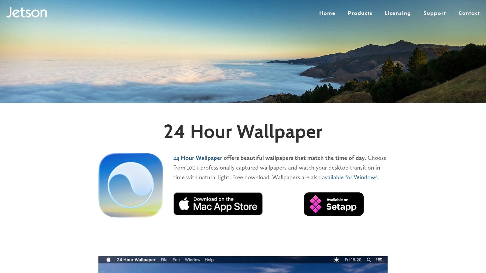 24 Hour Wallpaper app showing time-based desktop transitions