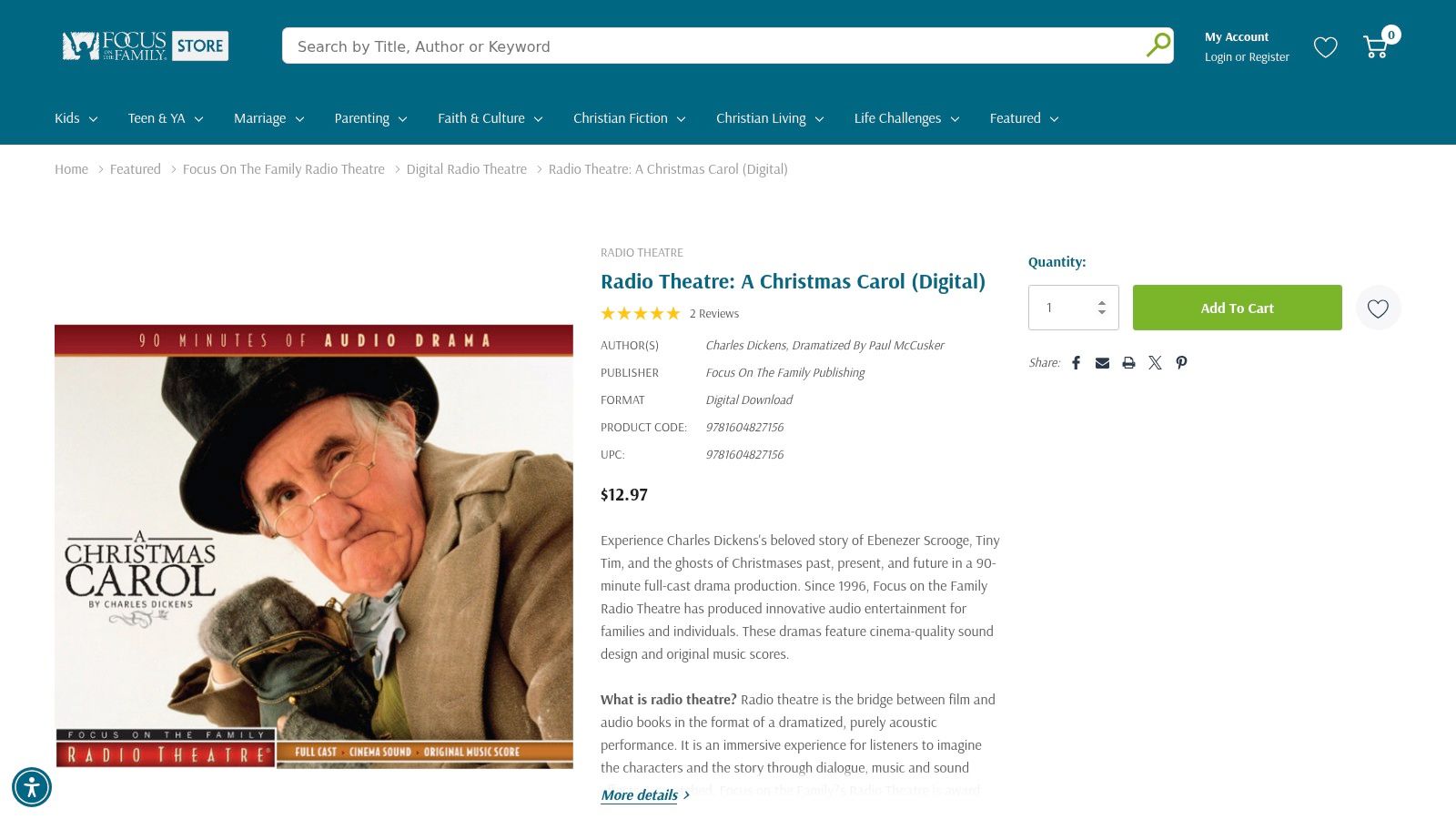 Radio Theatre: A Christmas Carol (Focus on the Family)