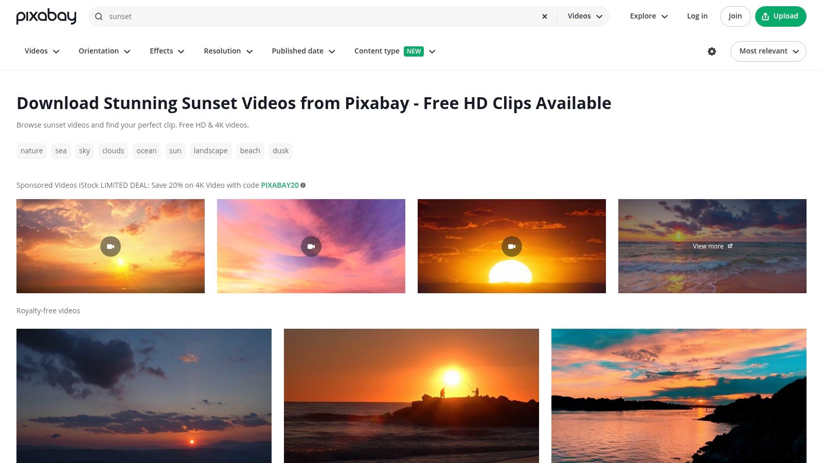 Pixabay Videos – "Sunset" collections (stock video, free)