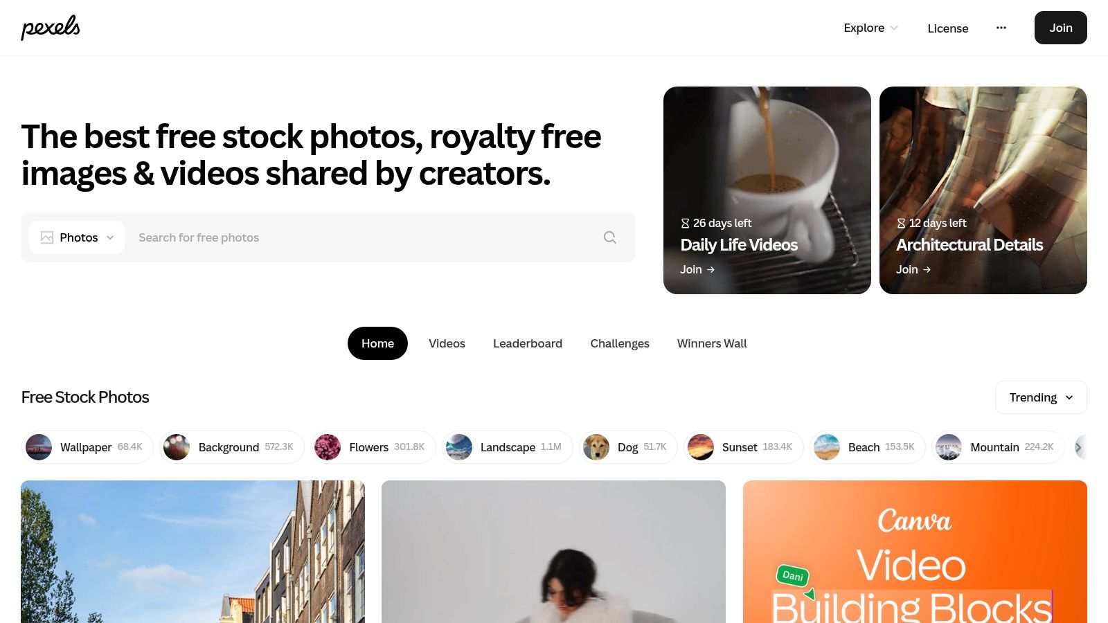 Pexels homepage for Mac wallpapers