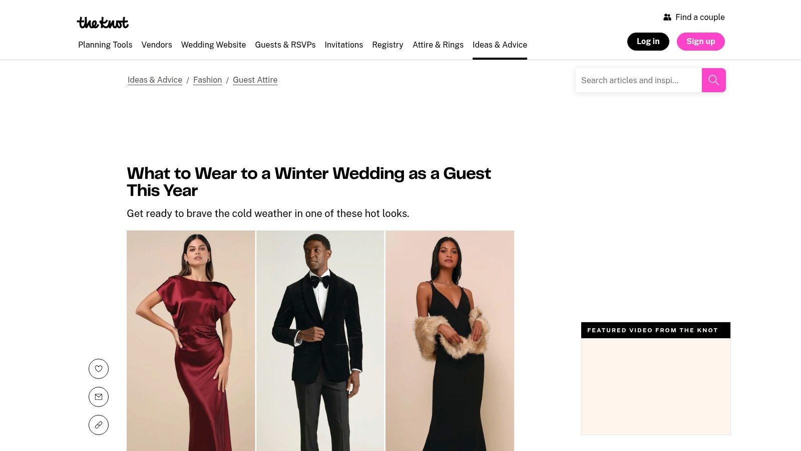 The Knot website screenshot showing winter wedding guest attire