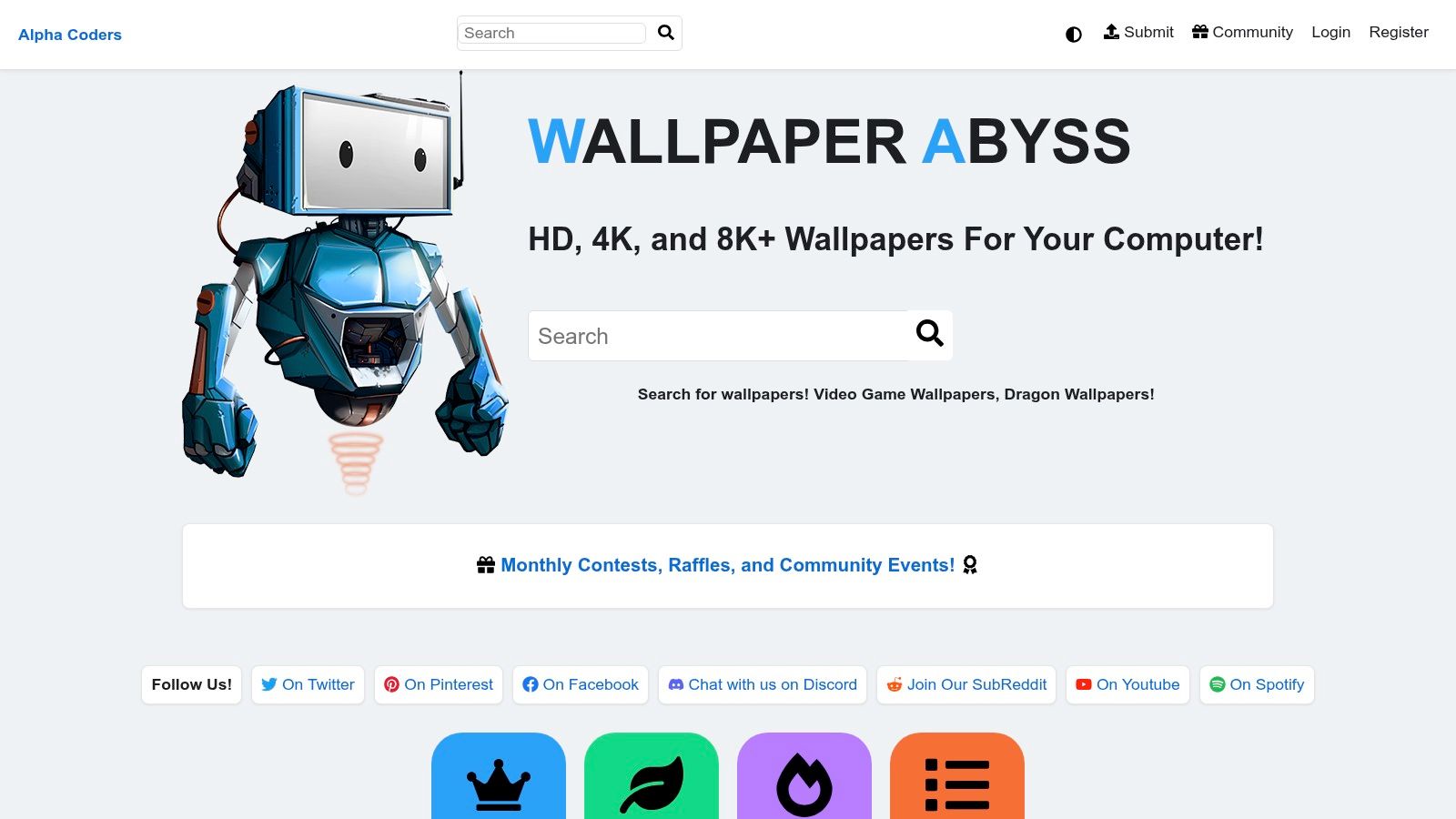 Alpha Coders Wallpaper Abyss interface with category browsing