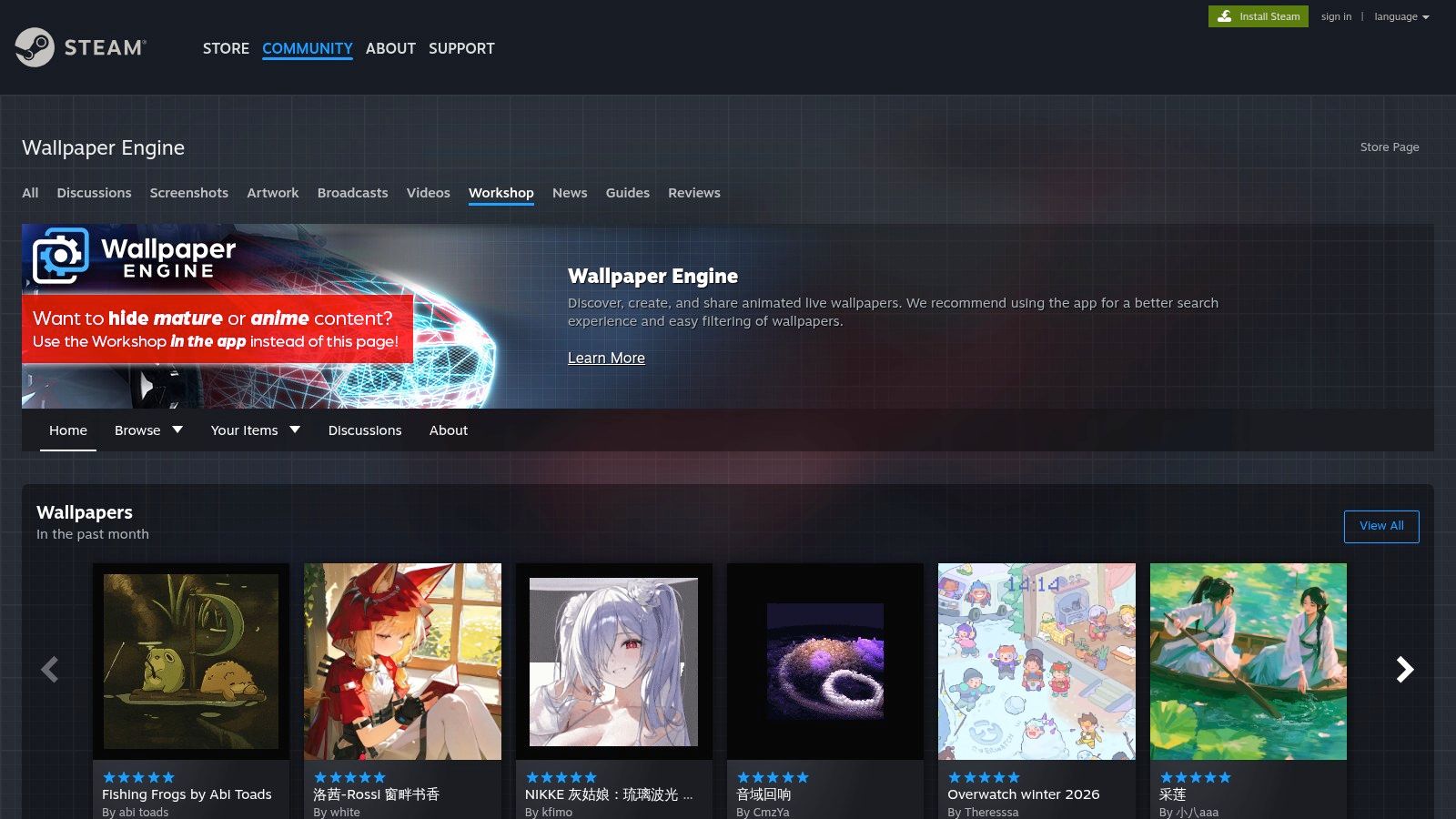 Wallpaper Engine + Steam Workshop