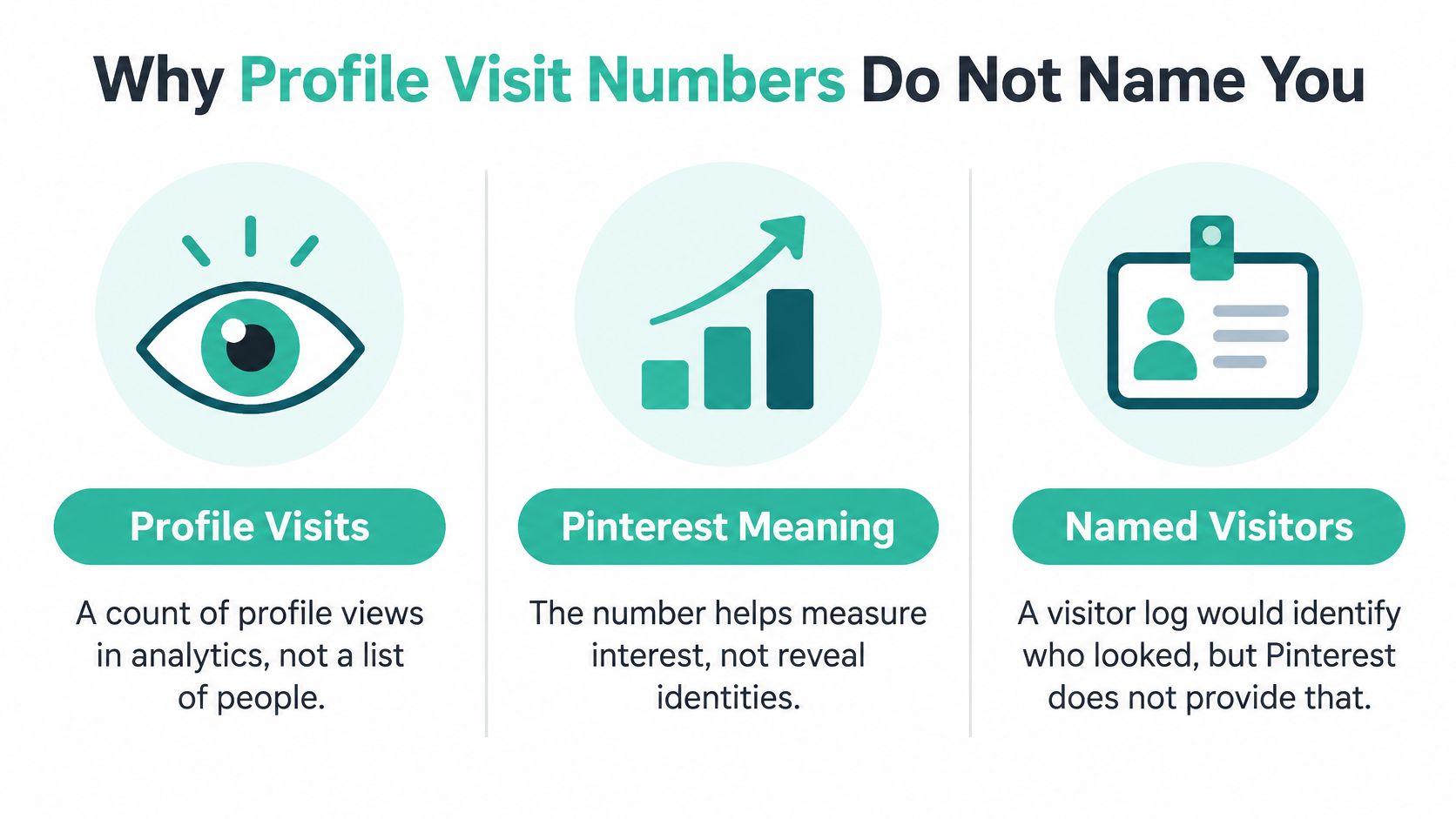 An infographic explaining that Pinterest profile visits count views, not identify specific individuals who viewed profiles.