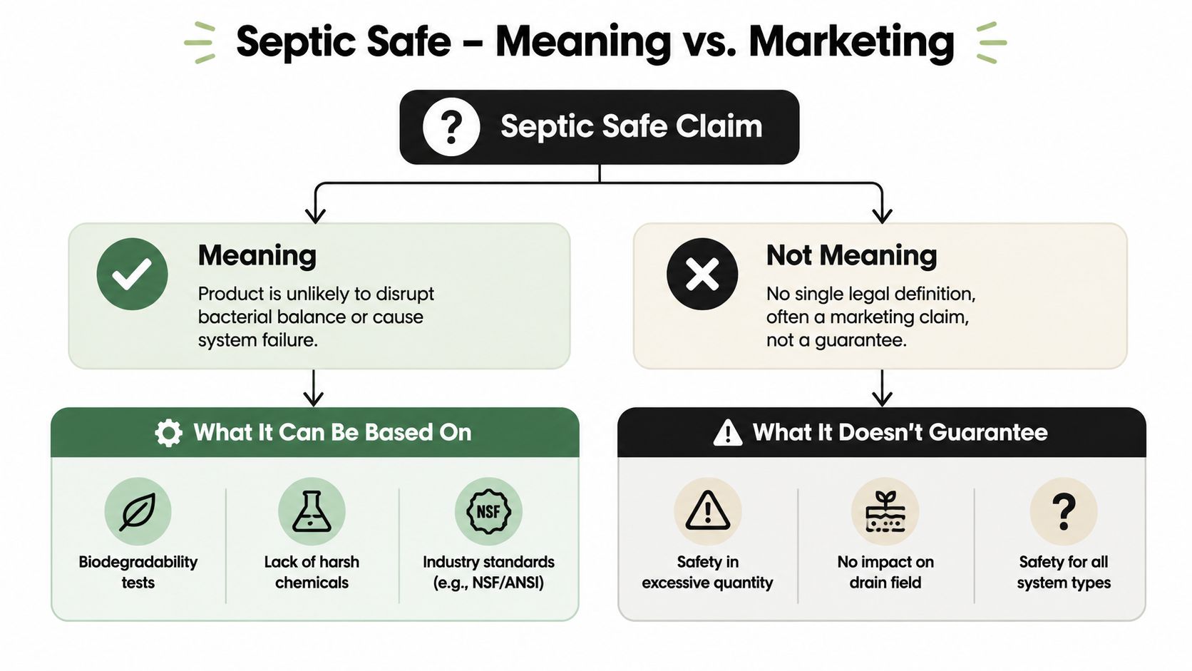 An infographic explaining the meaning and marketing of the term Septic Safe for household products.