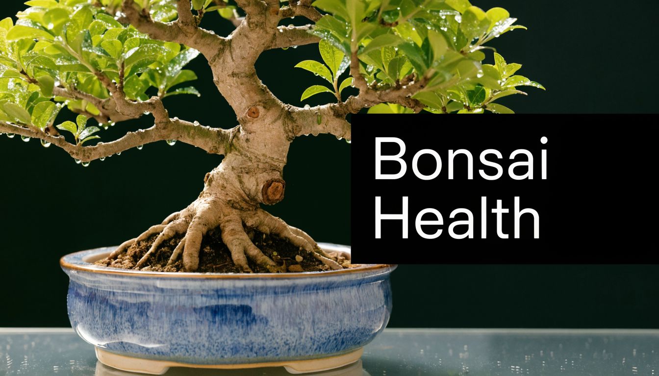 A healthy, vibrant green bonsai tree in a blue ceramic pot, perfect for a bonsai care guide.