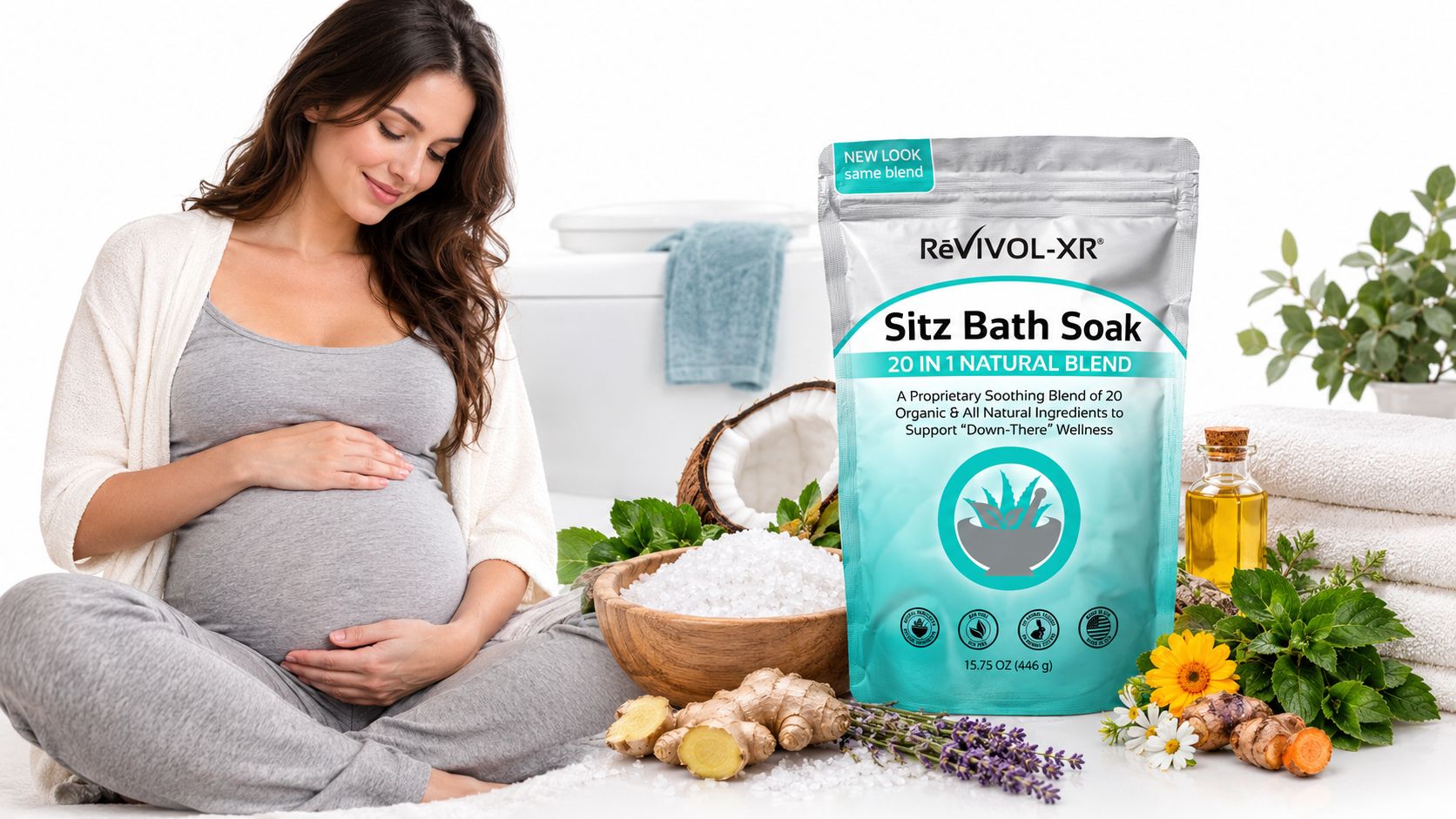 Revivol-XR® Sitz Bath Soak Mix – Super Concentrated 20-in-1 Blend with Epsom Salt & Essential Oils – 15 Soaks – USP Grade