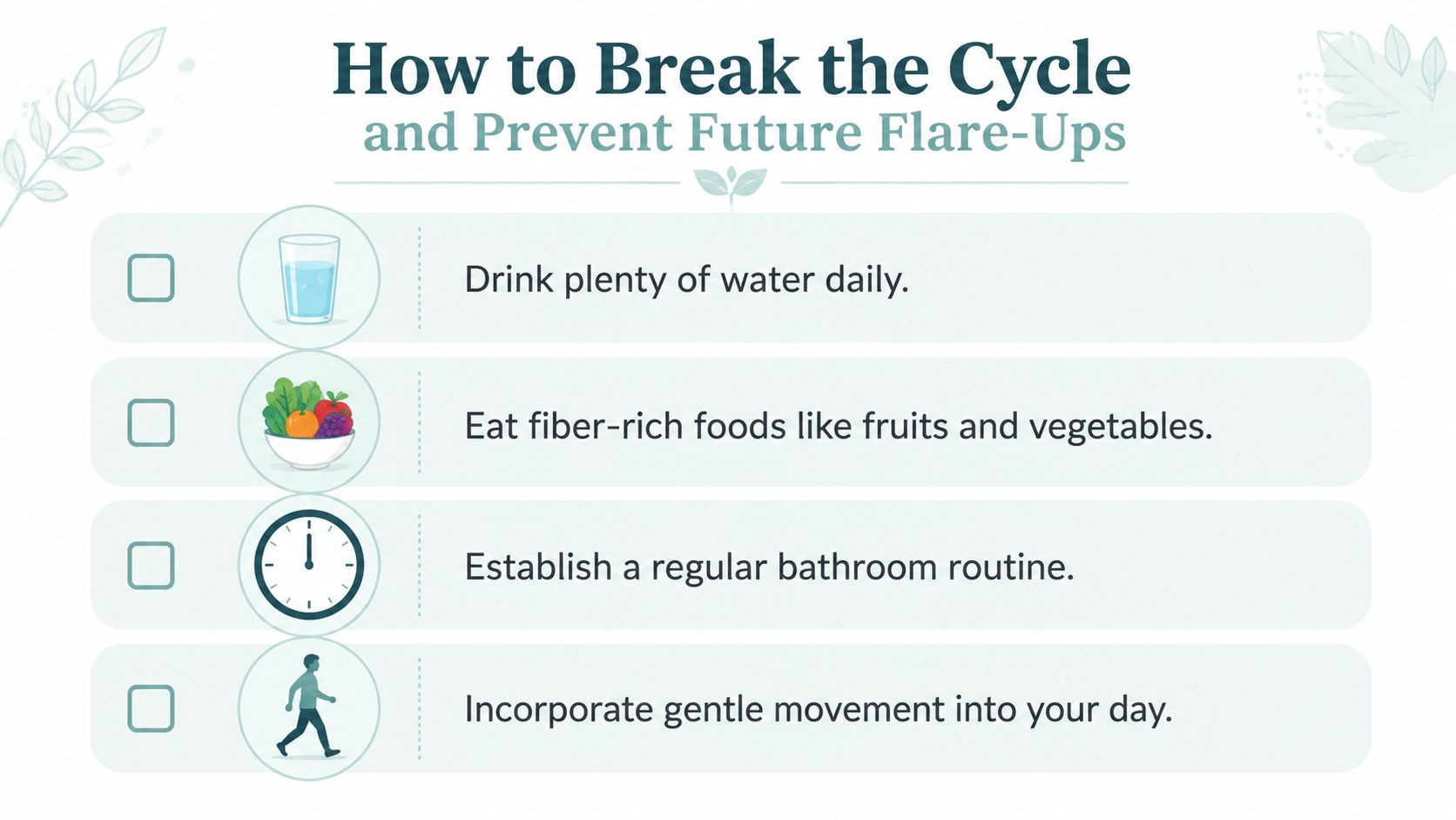 An infographic titled How to Break the Cycle with four healthy lifestyle tips for managing constipation.