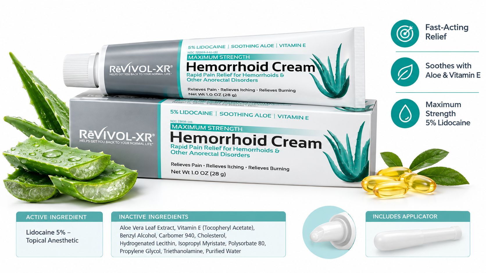 Revivol-XR 5% Lidocaine Numbing Cream – Maximum OTC Hemorrhoidal Grade Strength - Temporary Pain Relief Without a Prescription