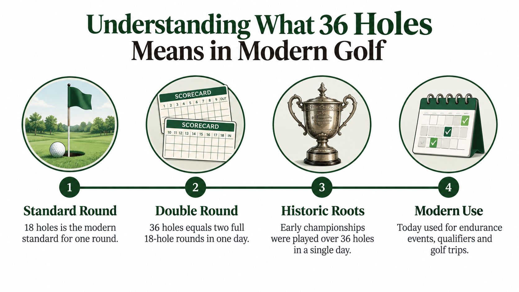 An infographic explaining that playing 36 holes of golf consists of two 18-hole rounds in one day.