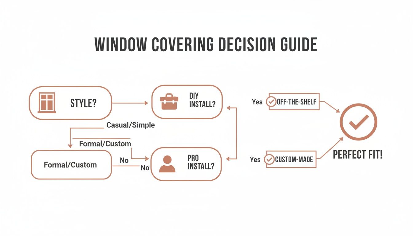 Westchester Window Fashions | Your Guide to Custom Window Coverings Near Me in Westchester a flowchart decision guide for selecting window coverings based on style and installation preferences.