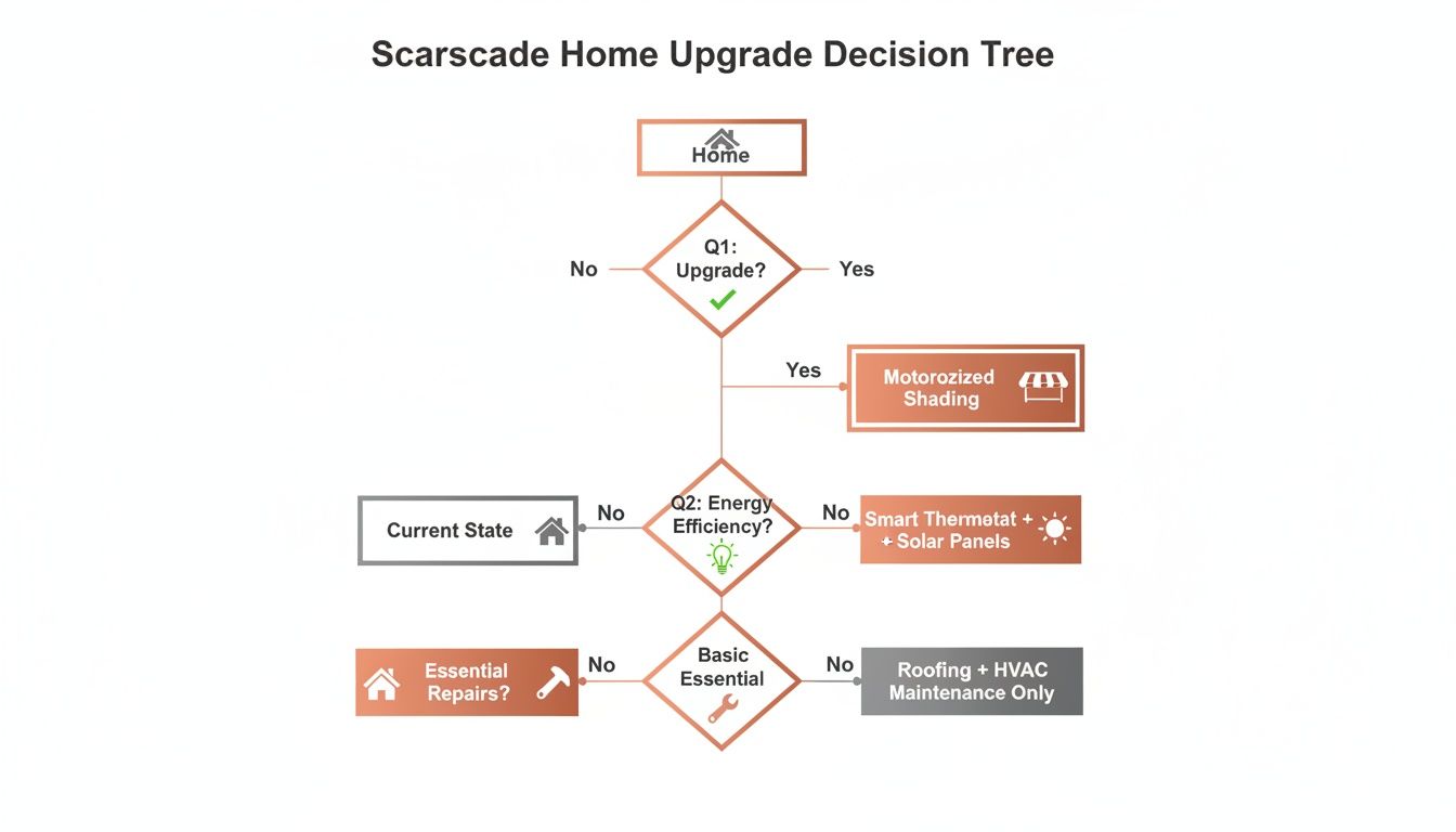 a scarsacade home upgrade decision tree diagram showing various repair and upgrade paths.