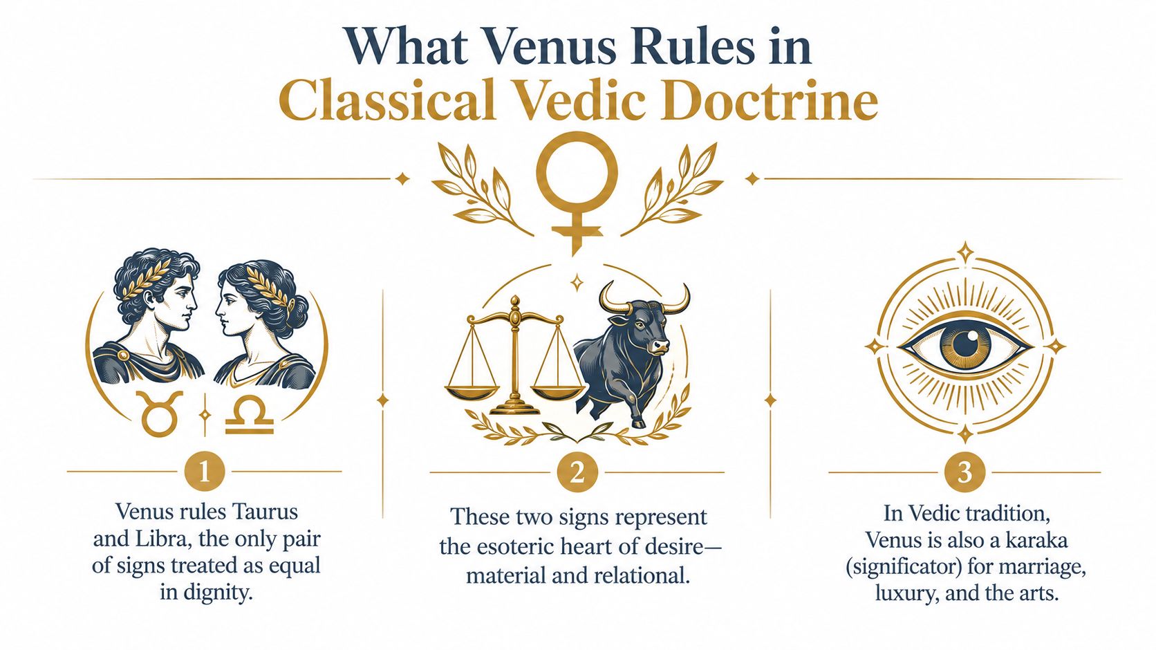 An educational infographic explaining that Venus rules the Taurus and Libra zodiac signs in Vedic astrology.