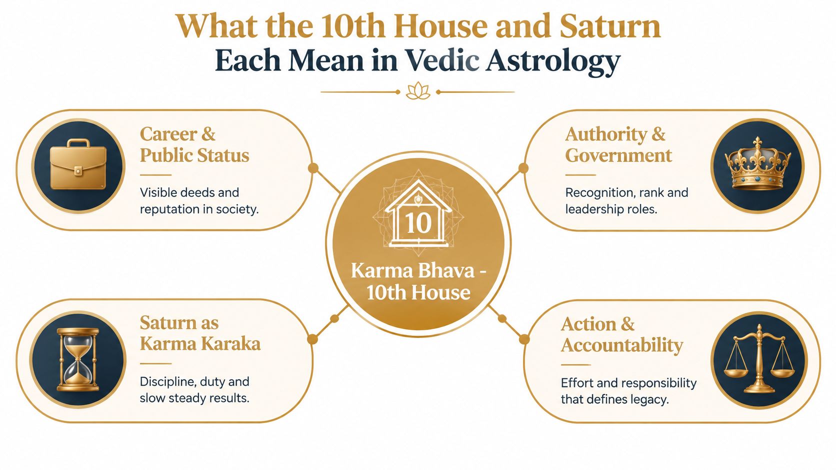 A diagram illustrating the significance of the 10th house and Saturn in Vedic astrology.