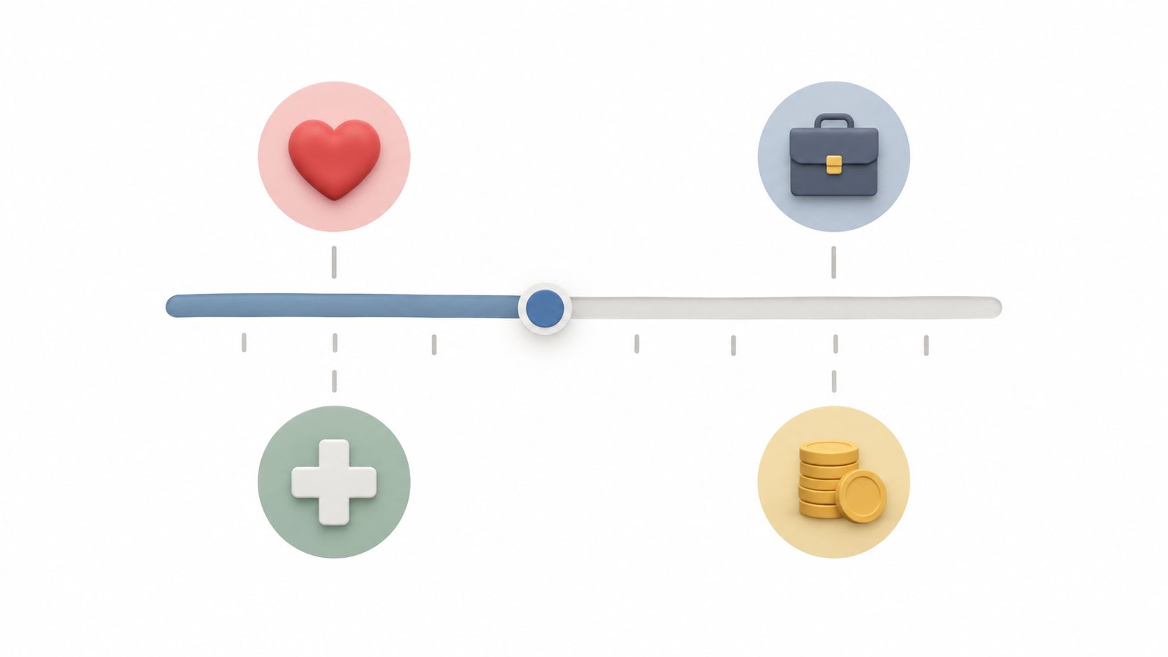 A slider graphic representing a balance between personal life, health, career, and financial well-being.
