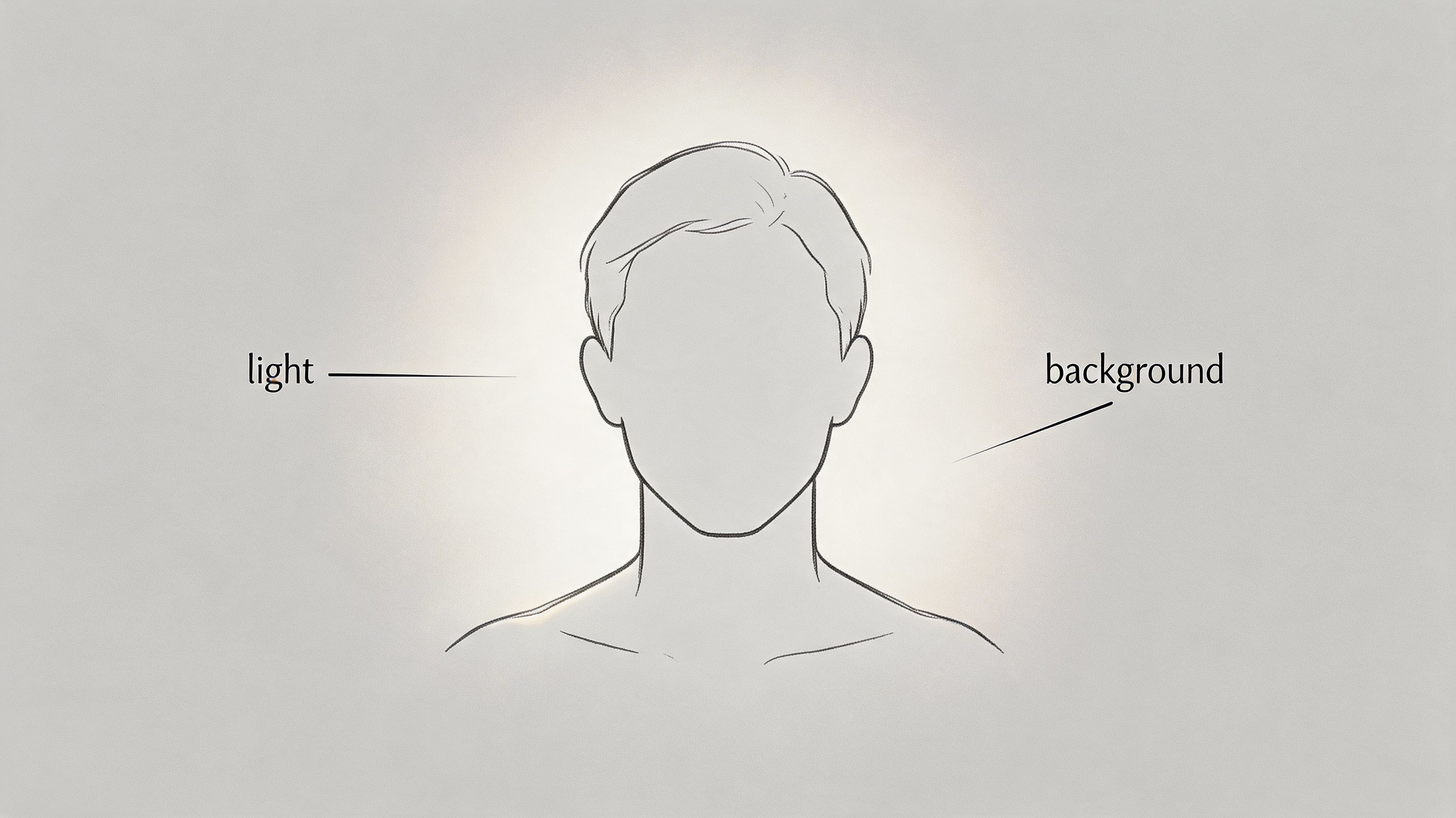 A simple line drawing of a person's head and shoulders with a soft glowing background effect.