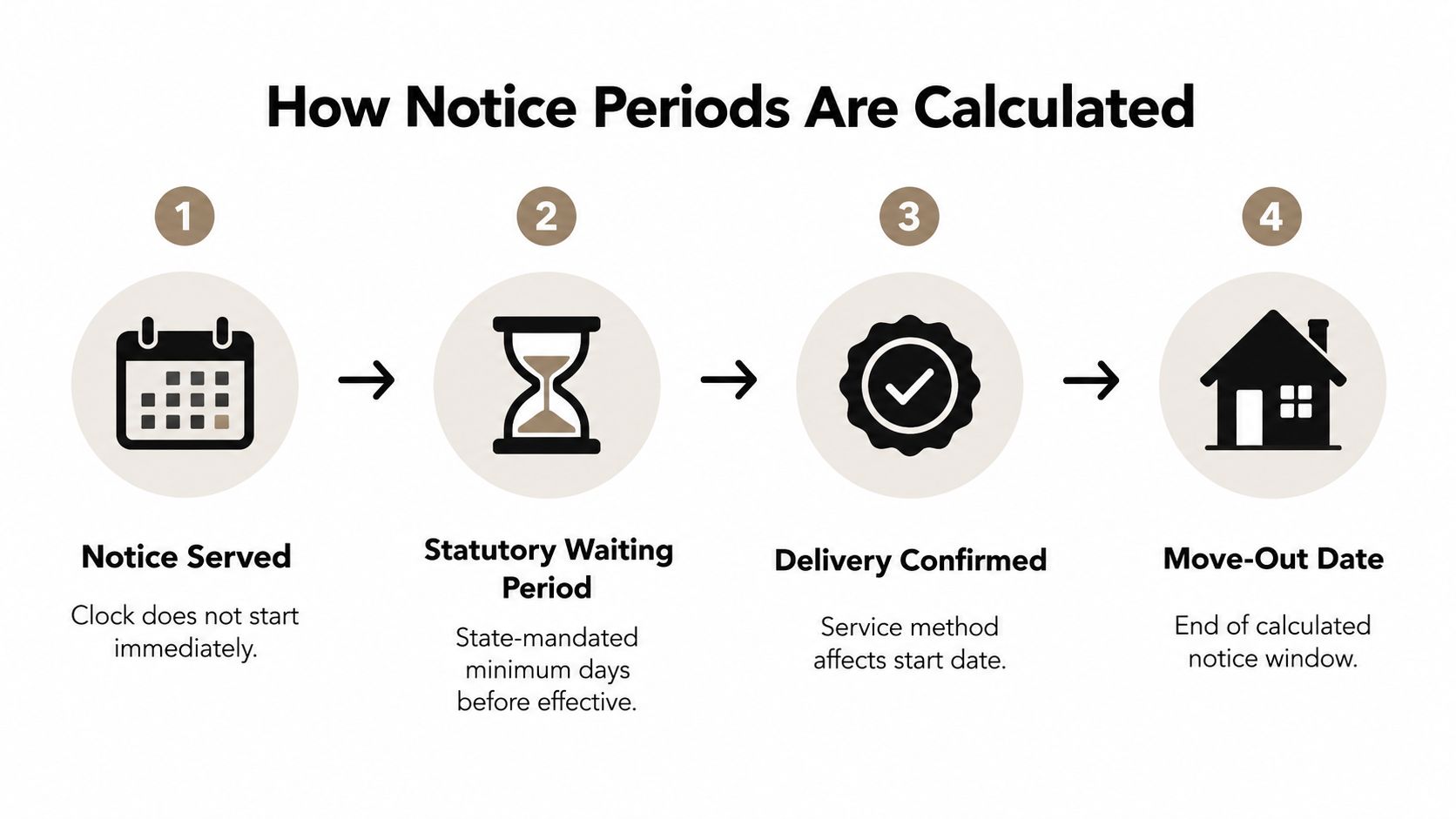 A diagram illustrating the four steps of how lease termination notice periods are calculated sequentially.