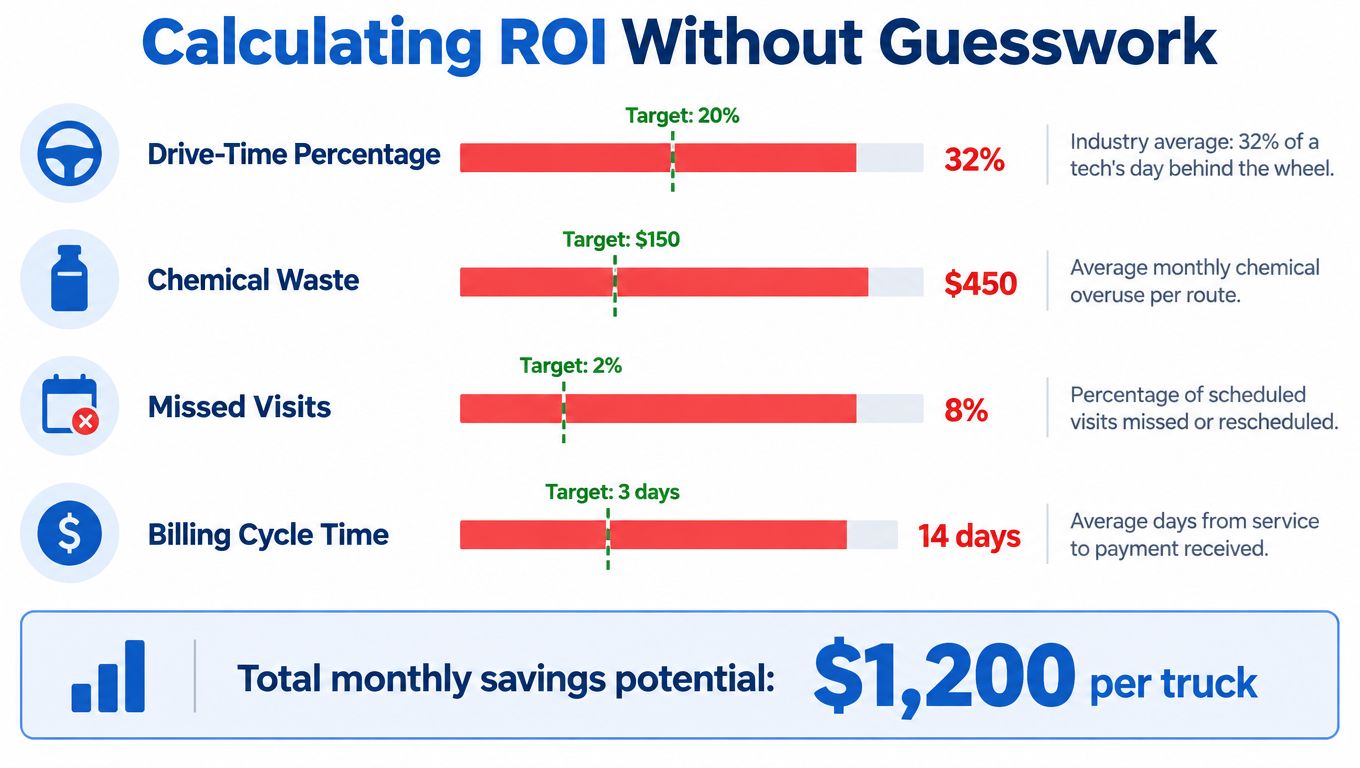 A chart illustrating how pool service business software calculates ROI by identifying potential monthly savings per truck.