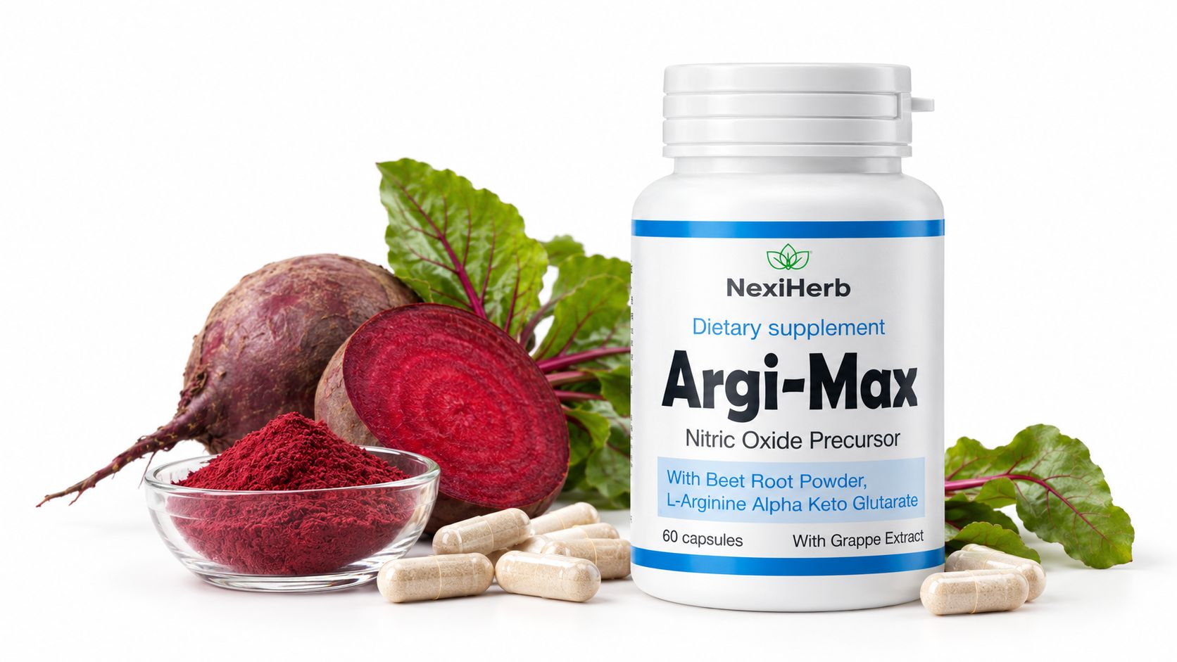 Argi-Max NexiHerb L-Arginine, L-Citrulline-DL-Malate, and beet root powder