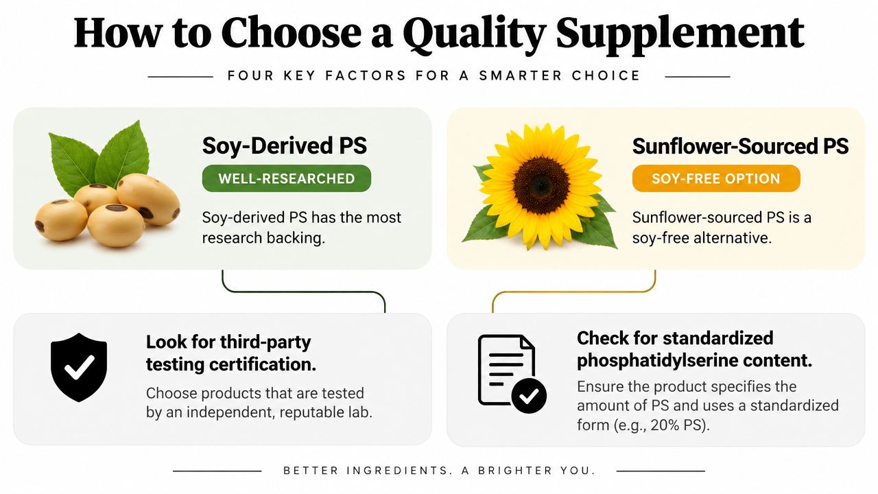 An infographic titled How to Choose a Quality Supplement showing four key factors including sourcing and testing.