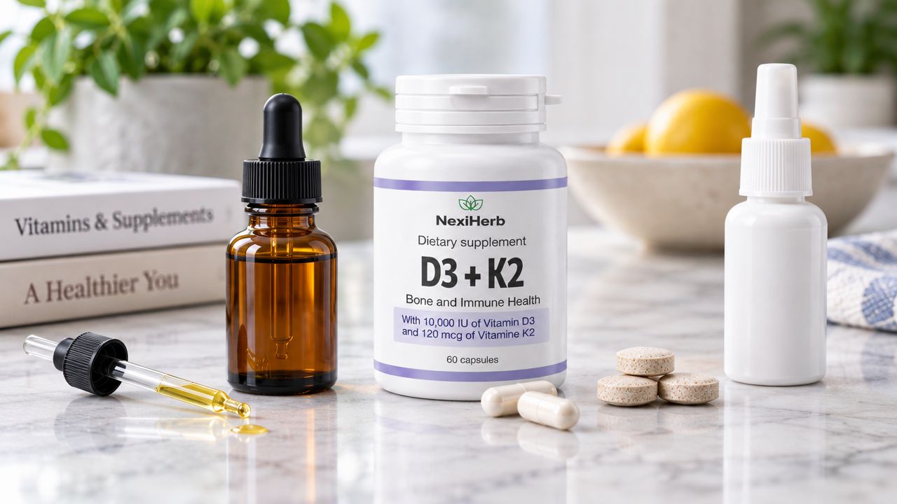 D3+K2 NexiHerb  10,000 IU of vitamin D3 + 120 mcg of Vitamin K2