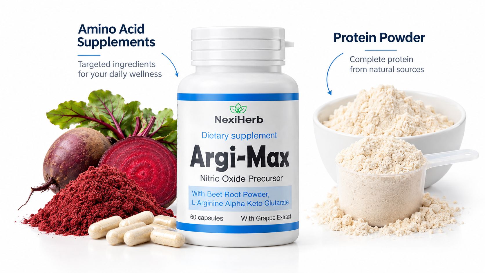 Argi-Max NexiHerb L-Arginine, L-Citrulline-DL-Malate, and beet root powder