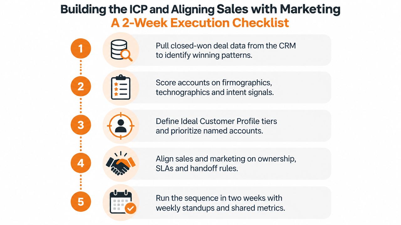 A five-step checklist for building an ideal customer profile and aligning sales with marketing strategies.
