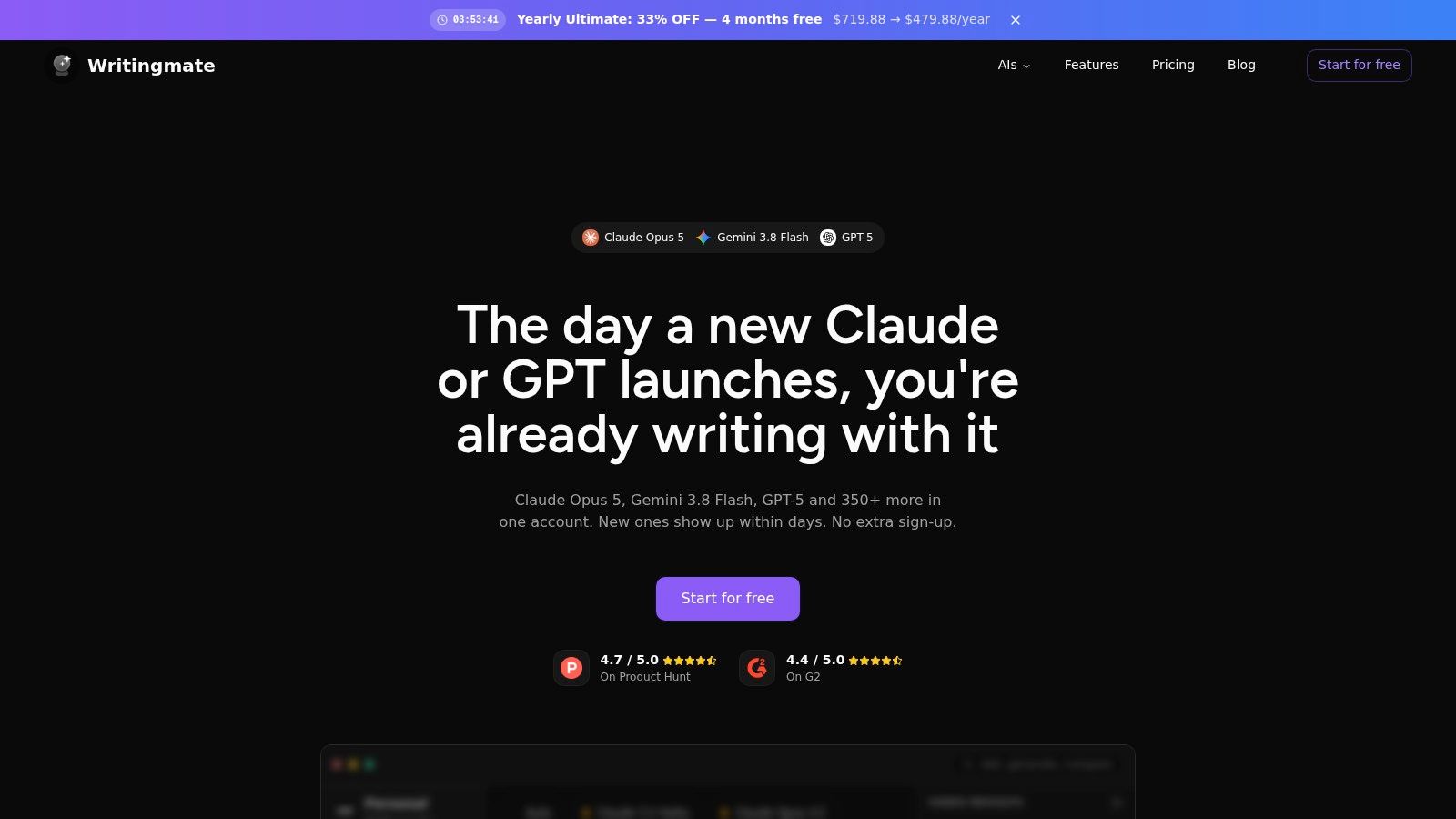 A screenshot of the Writingmate interface displaying a list of custom AI assistants available for users.