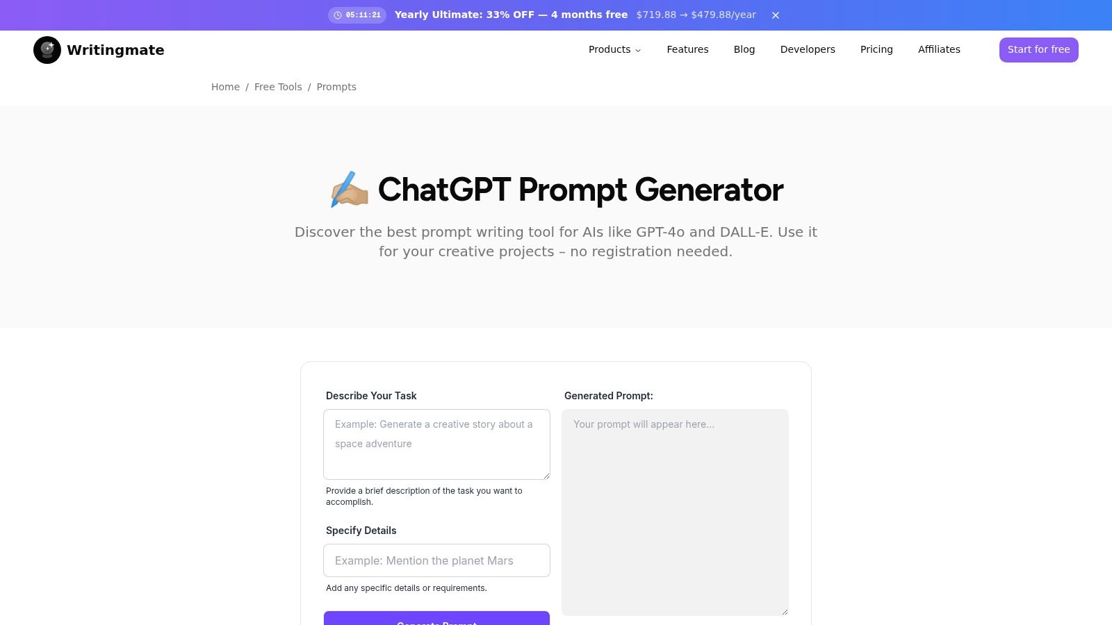 ChatGPT Prompt Generator – Free Tool