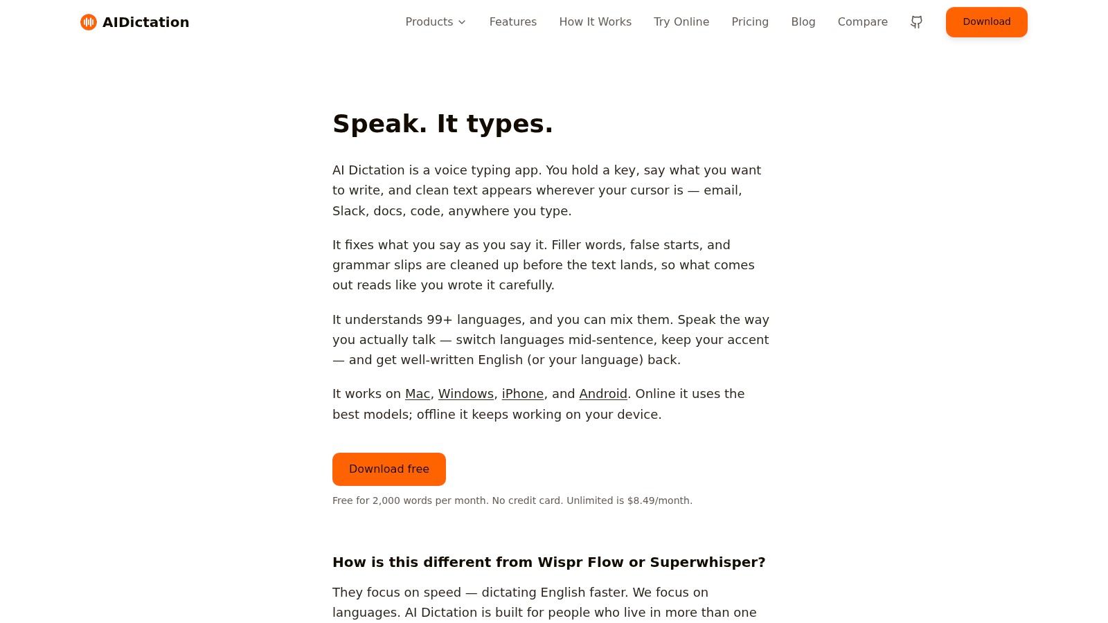 Screenshot from https://aidictation.com