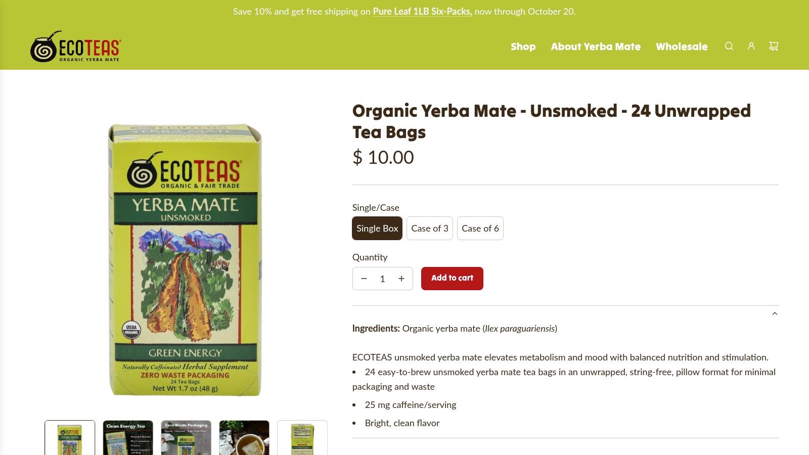 ECOTEAS Organic Unsmoked Yerba Mate