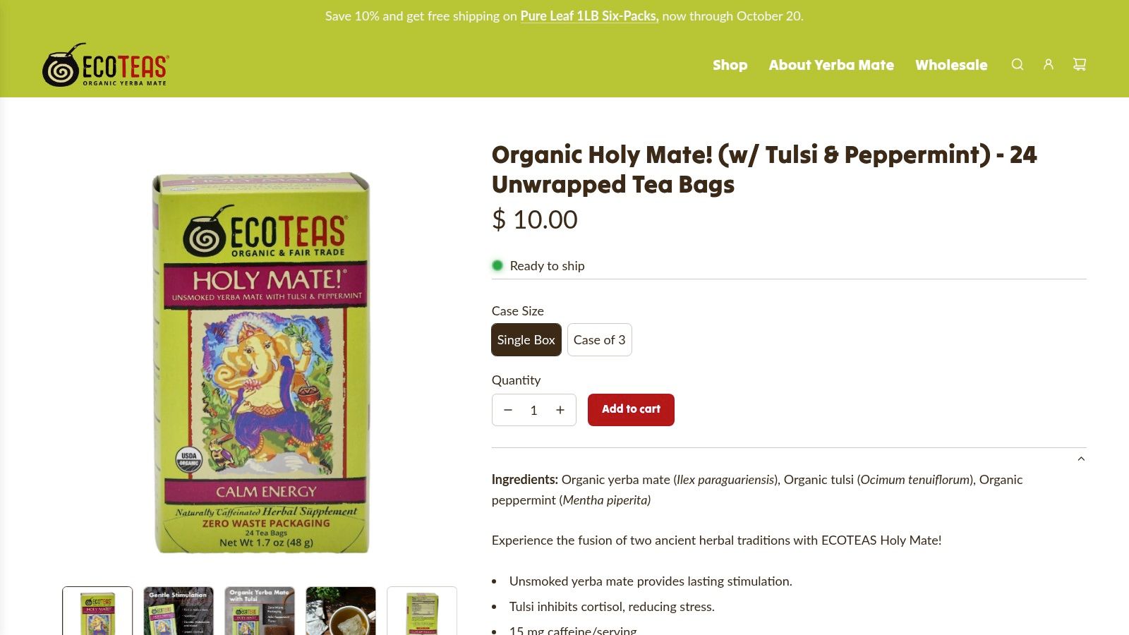 ECOTEAS Organic Holy Mate with Tulsi and Peppermint