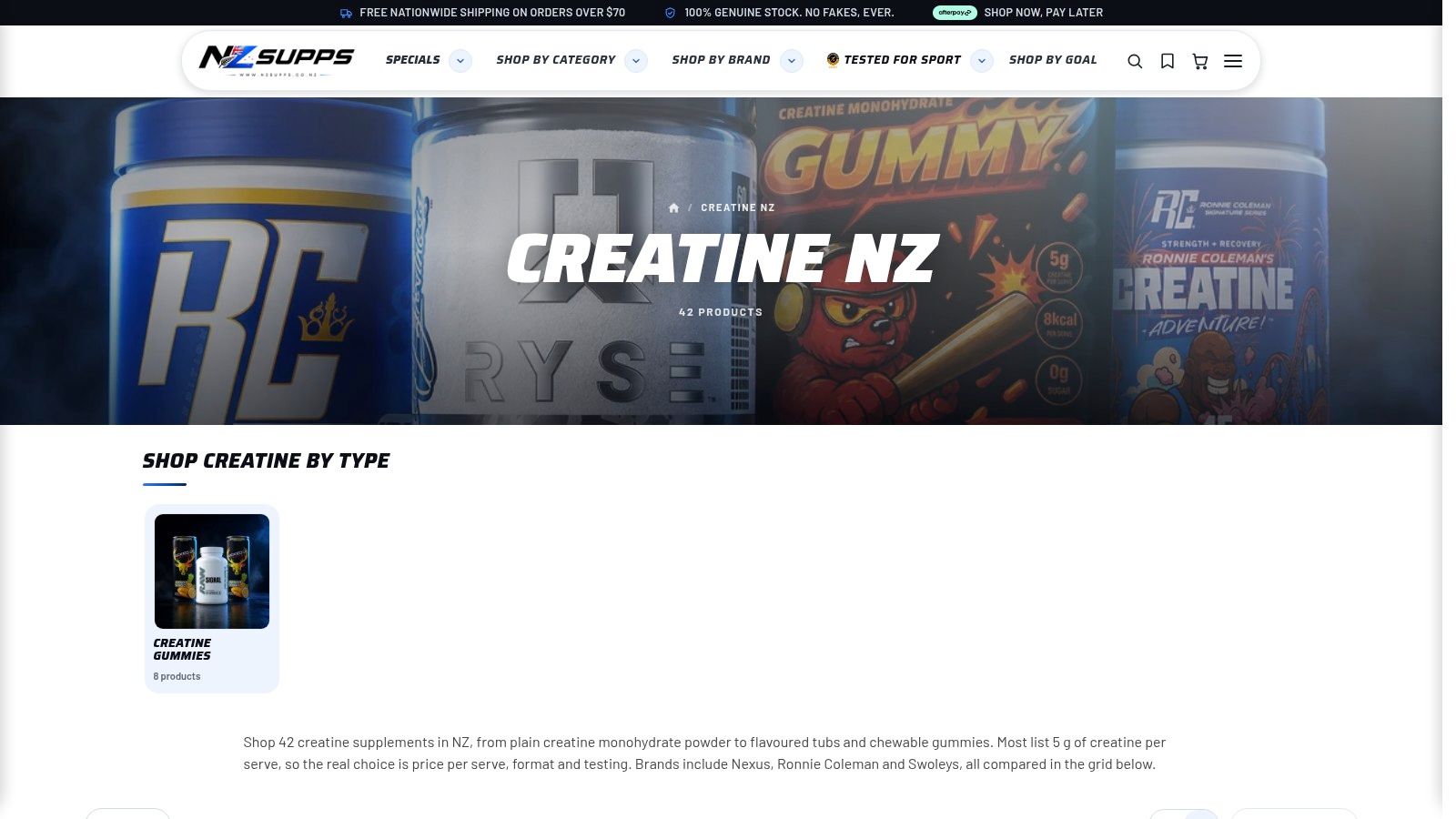 Screenshot from https://nzsupps.co.nz/collections/creatine