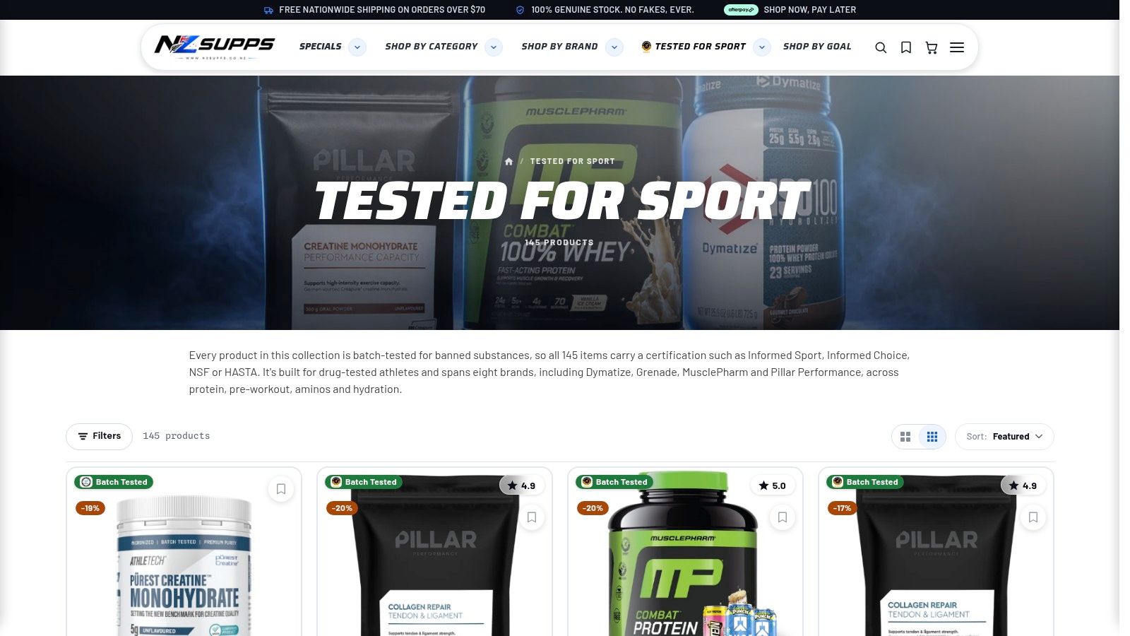 Screenshot from https://nzsupps.co.nz/collections/tested-for-sport